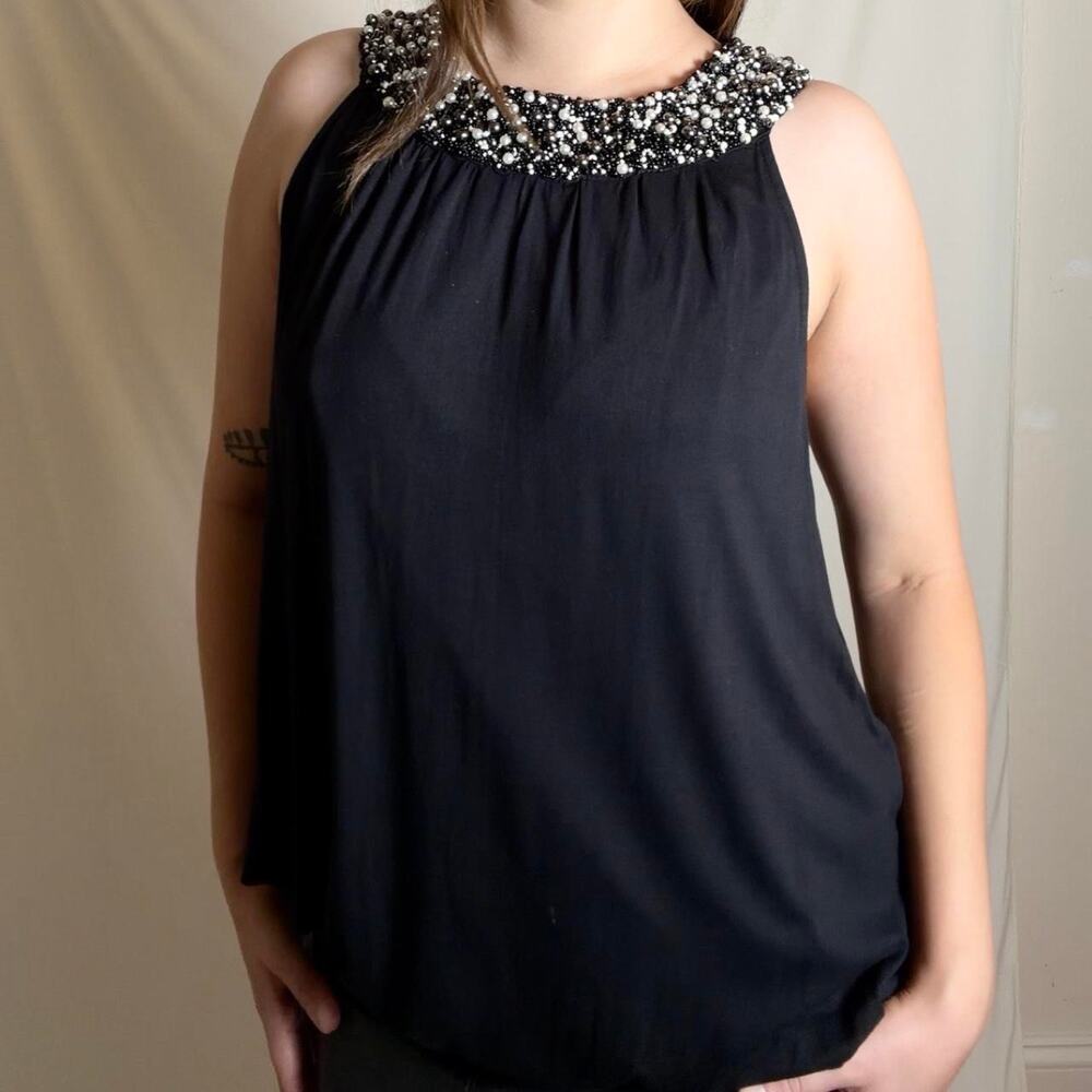 Silver beaded black top y2k style